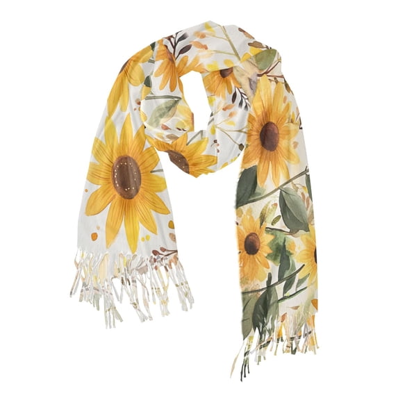 FORMRS Womens Scarf Winter Soft Long Big Warm Shawls Wrap Tassel Scarves, Beige Sunflowers