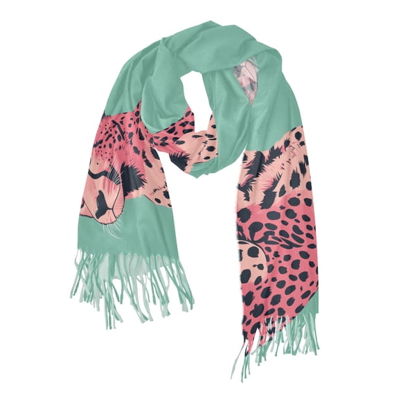 FORMRS Womens Scarf Winter Soft Long Big Warm Shawls Wrap Tassel Scarves, Big Pink Cheetah