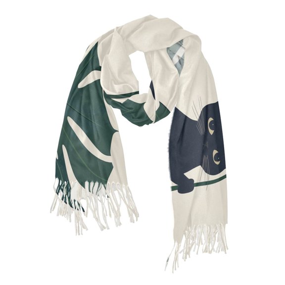 FORMRS Womens Scarf Winter Soft Long Big Warm Shawls Wrap Tassel Scarves, Black Cat Plants