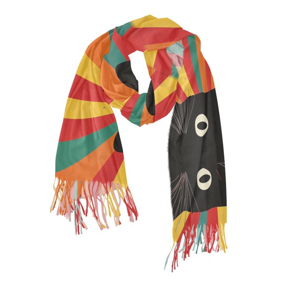 FORMRS Womens Scarf Winter Soft Long Big Warm Shawls Wrap Tassel Scarves, Black Cat