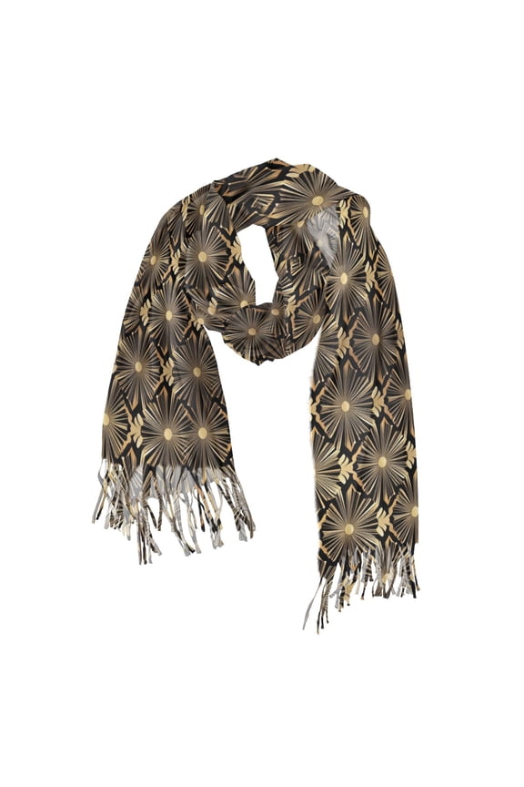 Womens Scarf Winter Soft Long Big Warm Shawls Wrap Tassel Scarves, Black Floral Pattern