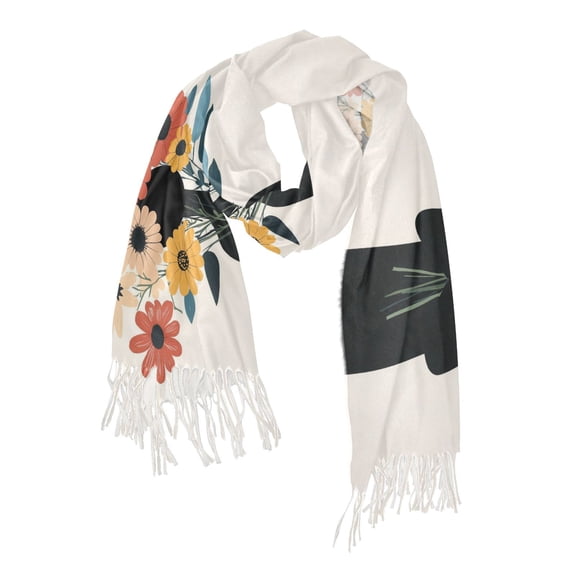 FORMRS Womens Scarf Winter Soft Long Big Warm Shawls Wrap Tassel Scarves, Black Flowers
