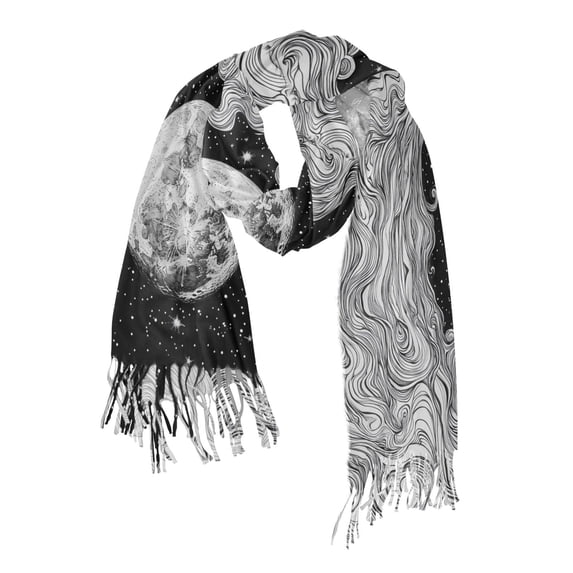 FORMRS Womens Scarf Winter Soft Long Big Warm Shawls Wrap Tassel Scarves, Black Moon