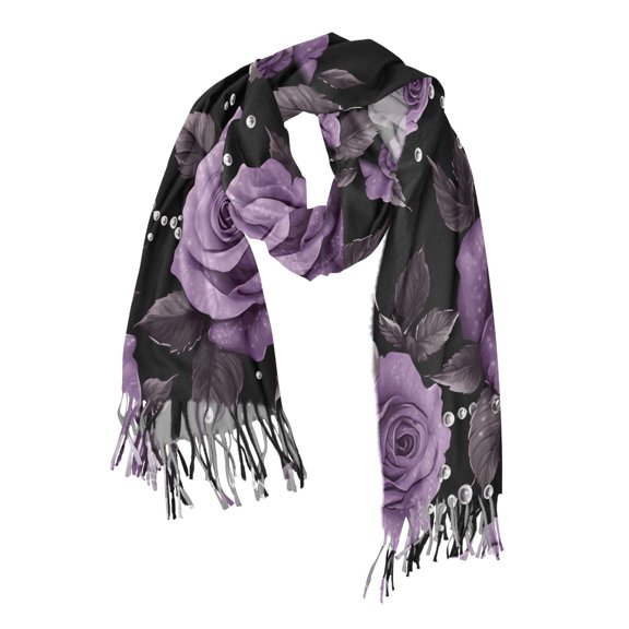 FORMRS Womens Scarf Winter Soft Long Big Warm Shawls Wrap Tassel Scarves, Black Roses