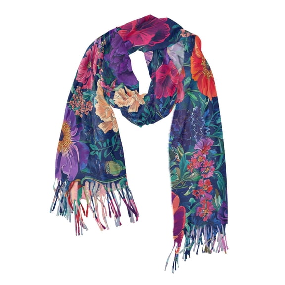 FORMRS Womens Scarf Winter Soft Long Big Warm Shawls Wrap Tassel Scarves, Blooming Flowers Pattern