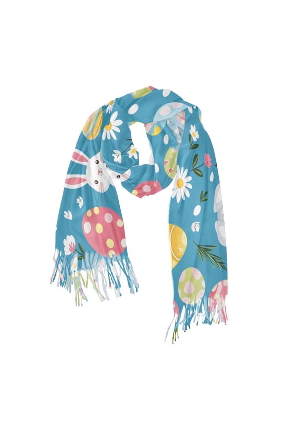 Womens Scarf Winter Soft Long Big Warm Shawls Wrap Tassel Scarves, Blue Easter Bunny