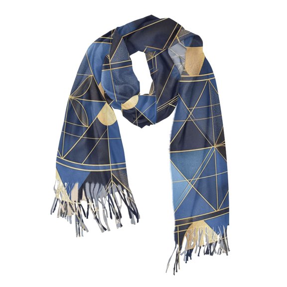 FORMRS Womens Scarf Winter Soft Long Big Warm Shawls Wrap Tassel Scarves, Blue Geometric Pattern