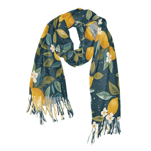 FORMRS Womens Scarf Winter Soft Long Big Warm Shawls Wrap Tassel Scarves, Blue Lemons