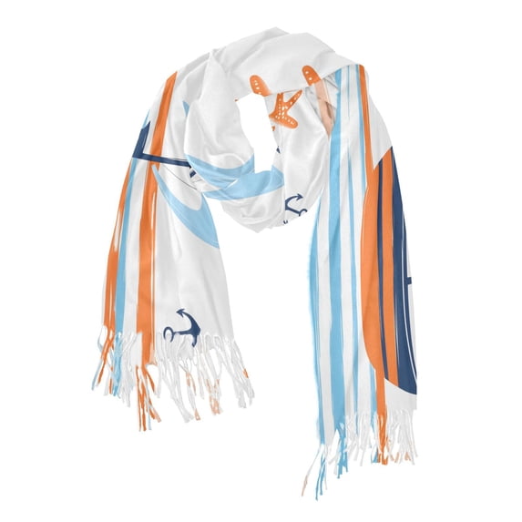 FORMRS Womens Scarf Winter Soft Long Big Warm Shawls Wrap Tassel Scarves, Blue Nautical Pattern