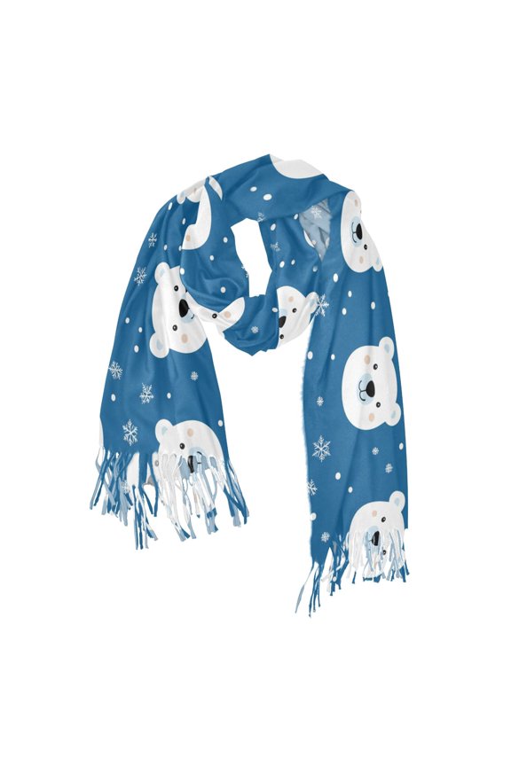 Womens Scarf Winter Soft Long Big Warm Shawls Wrap Tassel Scarves, Blue Polar Bear