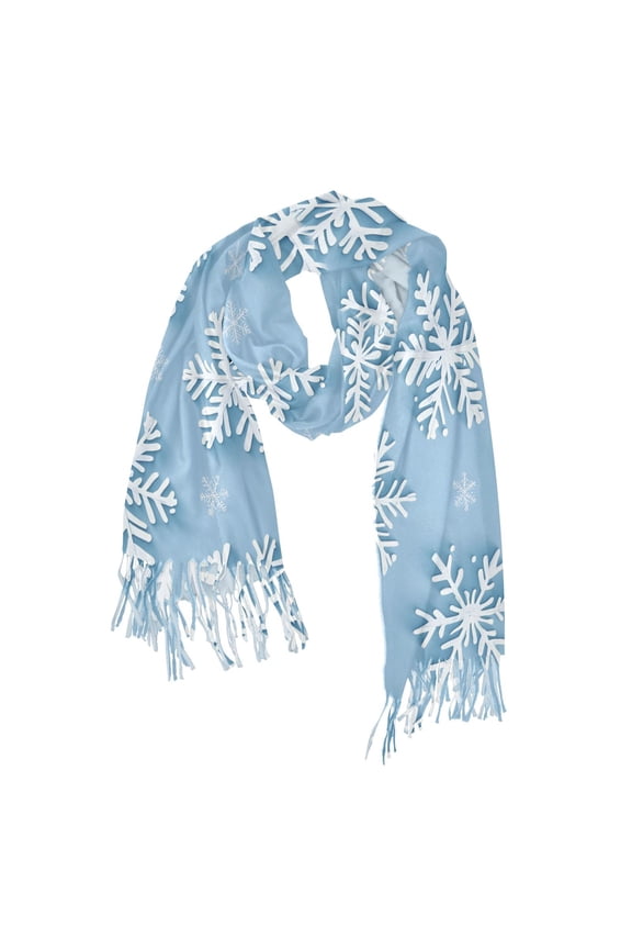 Womens Scarf Winter Soft Long Big Warm Shawls Wrap Tassel Scarves, Blue Snowflake