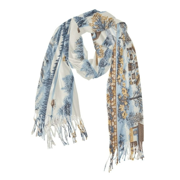 FORMRS Womens Scarf Winter Soft Long Big Warm Shawls Wrap Tassel Scarves, Blue Snowy Mountain