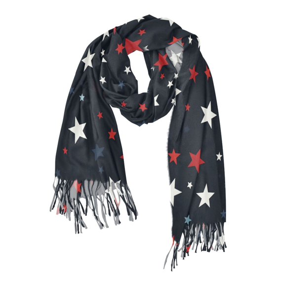 FORMRS Womens Scarf Winter Soft Long Big Warm Shawls Wrap Tassel Scarves, Blue Stars Pattern