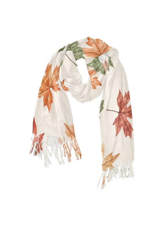 Womens Scarf Winter Soft Long Big Warm Shawls Wrap Tassel Scarves, Brown Autumn Leaves