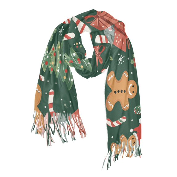 FORMRS Womens Scarf Winter Soft Long Big Warm Shawls Wrap Tassel Scarves, Brown Christmas Gingerbread
