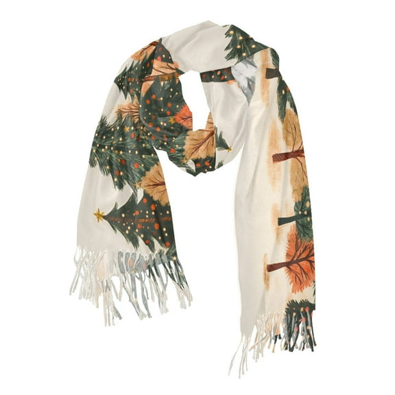 FORMRS Womens Scarf Winter Soft Long Big Warm Shawls Wrap Tassel Scarves, Brown Christmas Trees