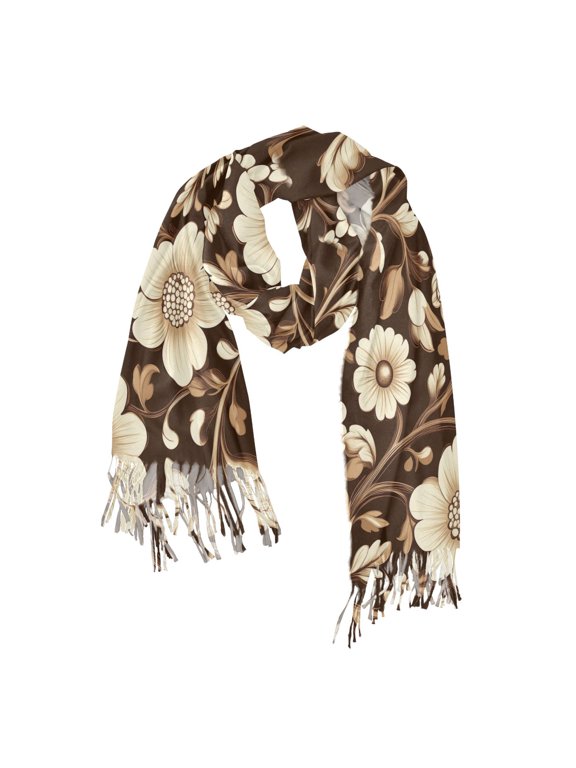 Womens Scarf Winter Soft Long Big Warm Shawls Wrap Tassel Scarves, Brown Floral