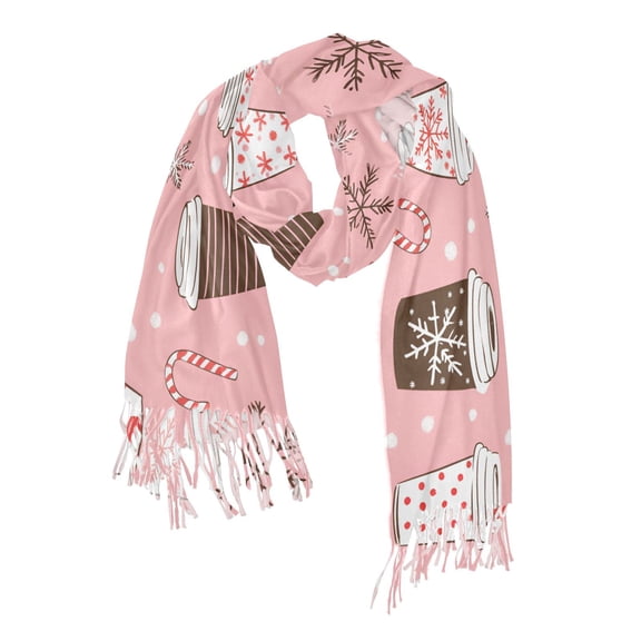 FORMRS Womens Scarf Winter Soft Long Big Warm Shawls Wrap Tassel Scarves, Brown Hand Drawn Cups