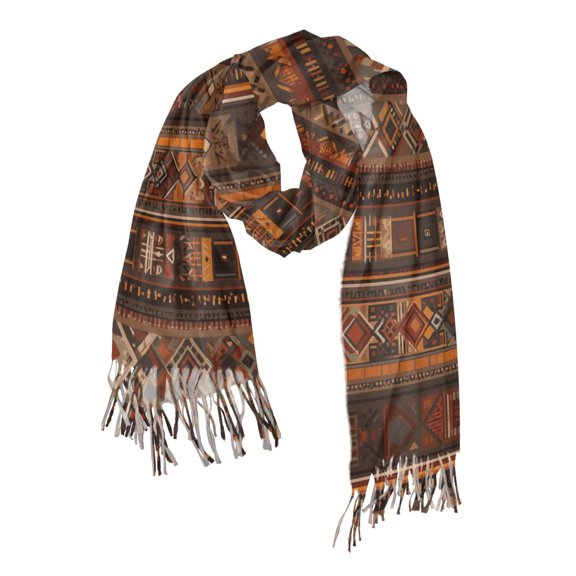 FORMRS Womens Scarf Winter Soft Long Big Warm Shawls Wrap Tassel Scarves, Brown Tribal Pattern