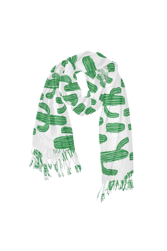 Womens Scarf Winter Soft Long Big Warm Shawls Wrap Tassel Scarves, Cactus Pattern