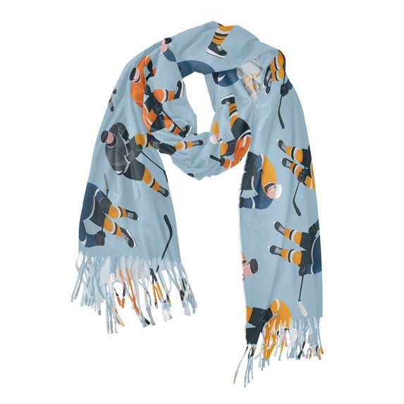 FORMRS Womens Scarf Winter Soft Long Big Warm Shawls Wrap Tassel Scarves, Cartoon Hockey Pattern