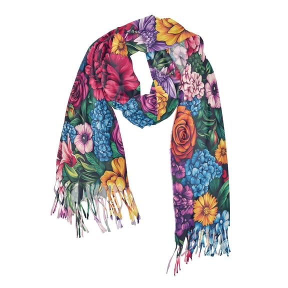 FORMRS Womens Scarf Winter Soft Long Big Warm Shawls Wrap Tassel Scarves, Charming Floral Pattern