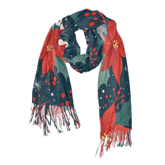 FORMRS Womens Scarf Winter Soft Long Big Warm Shawls Wrap Tassel Scarves, Christmas Berries