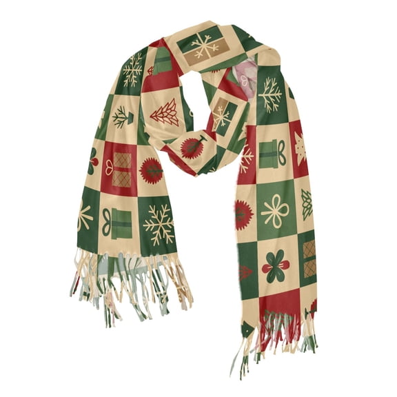 FORMRS Womens Scarf Winter Soft Long Big Warm Shawls Wrap Tassel Scarves, Christmas Plaid Pattern
