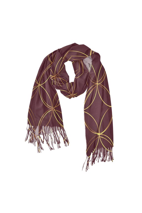 Womens Scarf Winter Soft Long Big Warm Shawls Wrap Tassel Scarves, Circular Gold Pattern