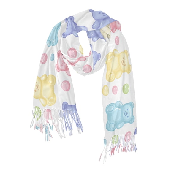 FORMRS Womens Scarf Winter Soft Long Big Warm Shawls Wrap Tassel Scarves, Colorful Gummy Bears Pattern