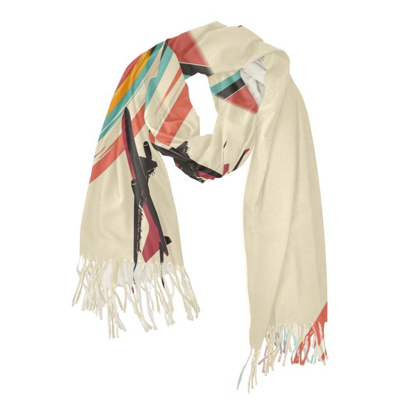 FORMRS Womens Scarf Winter Soft Long Big Warm Shawls Wrap Tassel Scarves, Colorful Plane Stripes
