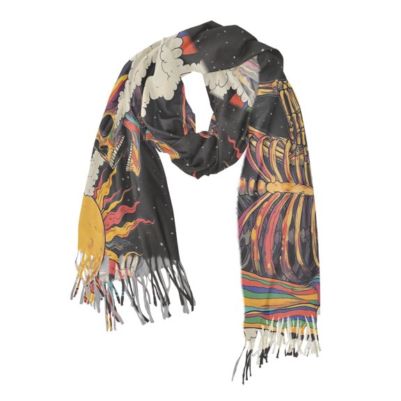 FORMRS Womens Scarf Winter Soft Long Big Warm Shawls Wrap Tassel Scarves, Colorful Skeleton with Cloud