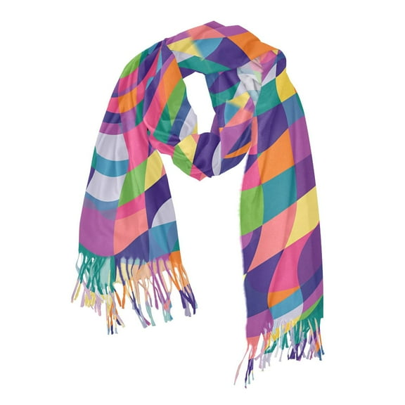 FORMRS Womens Scarf Winter Soft Long Big Warm Shawls Wrap Tassel Scarves, Colorful Wavy Pattern