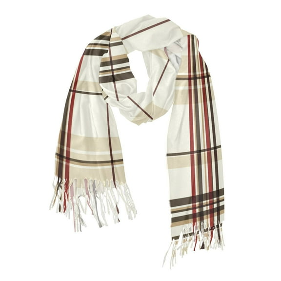 FORMRS Womens Scarf Winter Soft Long Big Warm Shawls Wrap Tassel Scarves, Cream Plaid