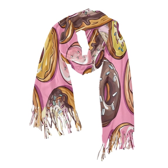 FORMRS Womens Scarf Winter Soft Long Big Warm Shawls Wrap Tassel Scarves, Cute Doughnuts Pattern