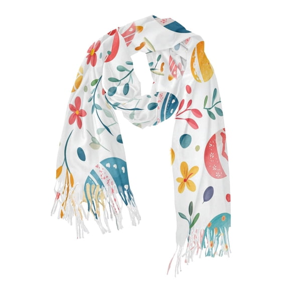 FORMRS Womens Scarf Winter Soft Long Big Warm Shawls Wrap Tassel Scarves, Cute Easter Eggs