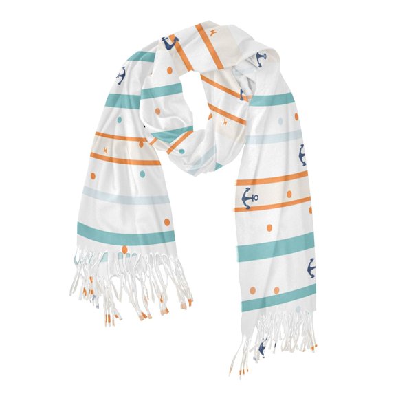 FORMRS Womens Scarf Winter Soft Long Big Warm Shawls Wrap Tassel Scarves, Cute Nautical Pattern