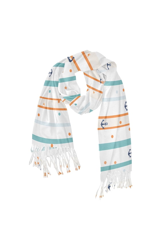 Womens Scarf Winter Soft Long Big Warm Shawls Wrap Tassel Scarves, Cute Nautical Pattern