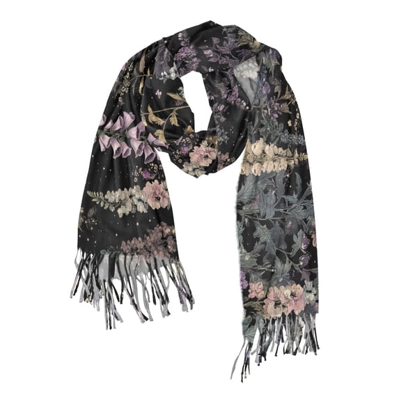 FORMRS Womens Scarf Winter Soft Long Big Warm Shawls Wrap Tassel Scarves, Dark Flowers Pattern