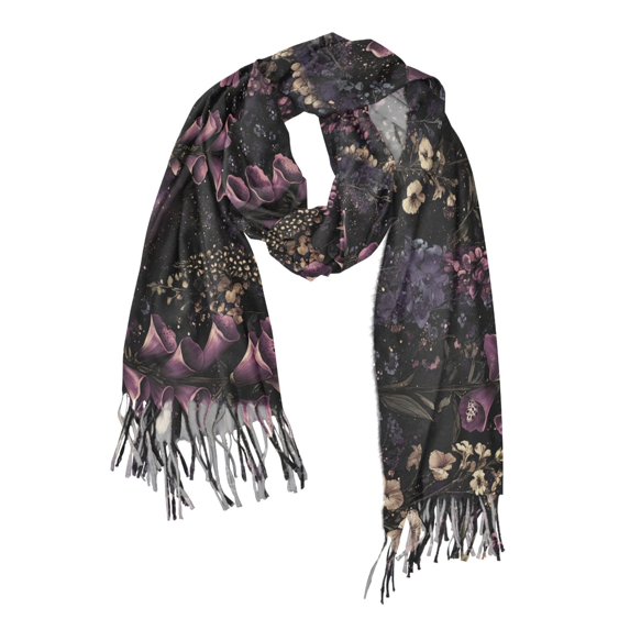 FORMRS Womens Scarf Winter Soft Long Big Warm Shawls Wrap Tassel Scarves, Dark Gothic Floral