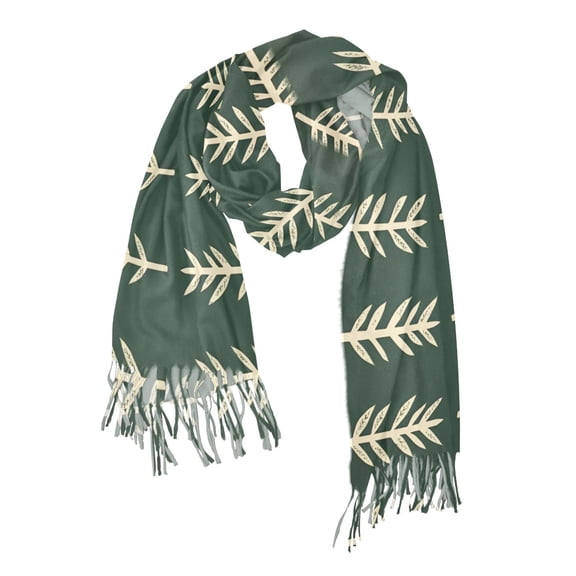 FORMRS Womens Scarf Winter Soft Long Big Warm Shawls Wrap Tassel Scarves, Dark Green Leaves