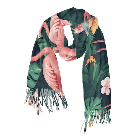 FORMRS Womens Scarf Winter Soft Long Big Warm Shawls Wrap Tassel Scarves, Flamingo Leaves Pattern