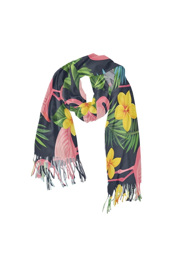 Womens Scarf Winter Soft Long Big Warm Shawls Wrap Tassel Scarves, Flamingo Pattern