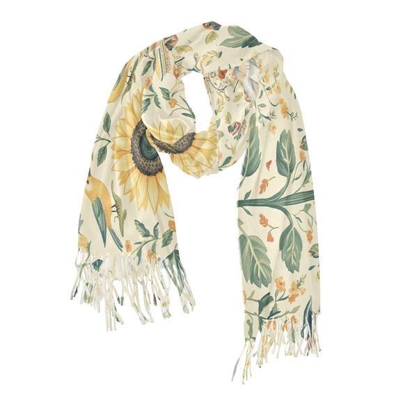 FORMRS Womens Scarf Winter Soft Long Big Warm Shawls Wrap Tassel Scarves, Floral Birds Pattern