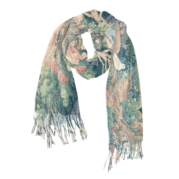 FORMRS Womens Scarf Winter Soft Long Big Warm Shawls Wrap Tassel Scarves, Floral Forest Pattern