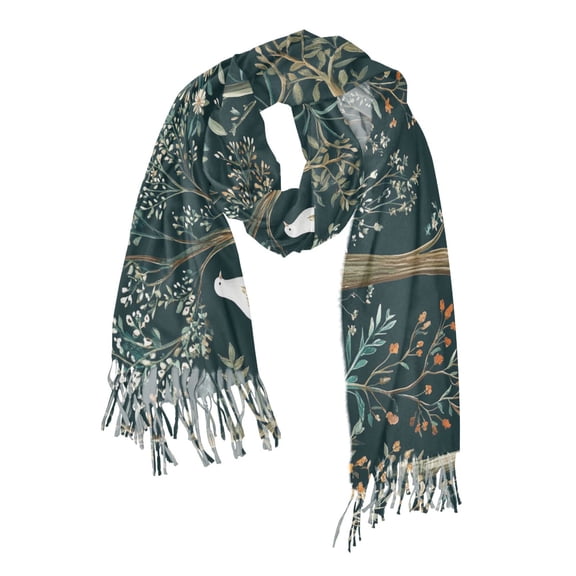FORMRS Womens Scarf Winter Soft Long Big Warm Shawls Wrap Tassel Scarves, Floral Forest Scene