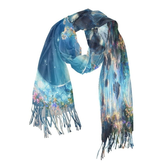 FORMRS Womens Scarf Winter Soft Long Big Warm Shawls Wrap Tassel Scarves, Floral Moon