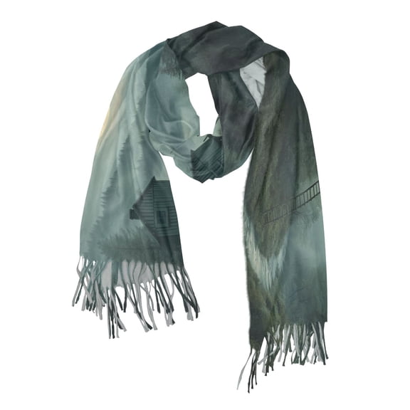 FORMRS Womens Scarf Winter Soft Long Big Warm Shawls Wrap Tassel Scarves, Forest House