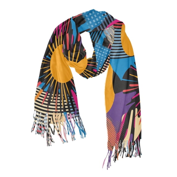 FORMRS Womens Scarf Winter Soft Long Big Warm Shawls Wrap Tassel Scarves, Futuristic Circles