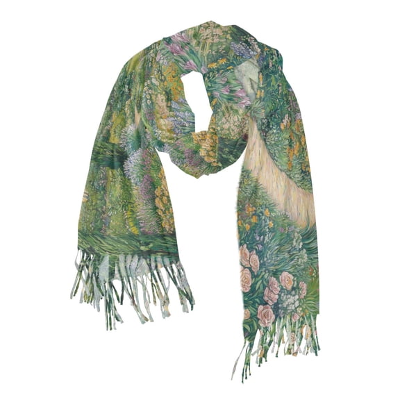 FORMRS Womens Scarf Winter Soft Long Big Warm Shawls Wrap Tassel Scarves, Garden Scene